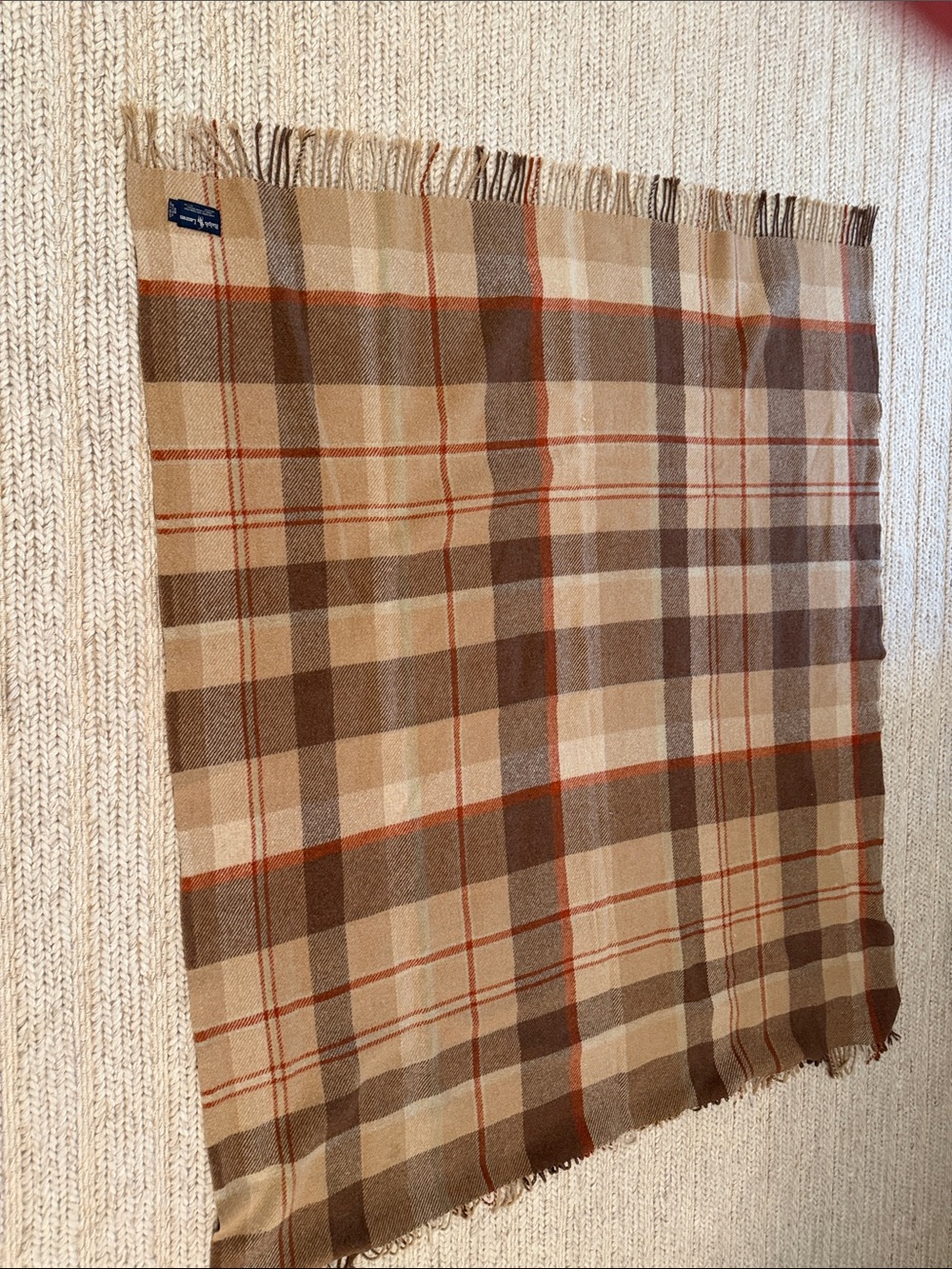 Ralph Lauren Plaid Wool Throw in Brown, Tan and Orange